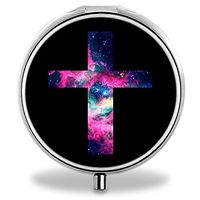 Compact 3 Compartment Medicine Case, IMLONE Customized Nebula Cross Pill Organizer Metal Pill Box Pill Container for Purse, Travelling and Daily Needs