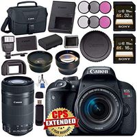 Canon EOS Rebel T7i DSLR Camera with 18-55mm Lens 1894C002 + Sony 16GB SDHC Card + Sony 32GB SDHC Card + LPE-17 Lithium Ion Battery + Flash + Canon Bag + Card Reader + Canon EF-S 55-250mm LensBundle