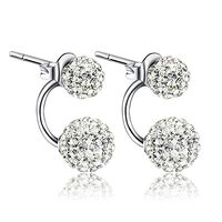 New Fashion Jewelry Womens Silver Double Beaded Rhinestone Crystal Stud Earrings Best Accessory Jewerly Fine Accessories Design Bright Novelty Prom Bangle