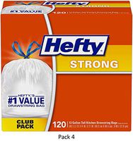 Hefty Strong Tall Kitchen Trash Bags, Unscented, 13 Gallon, 120 Count, 4 Pack