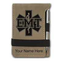 Mini Notepad, EMT Emergency Medical Technician, Personalized Engraving Included (Light Brown)