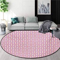 RUGSMAT Geometric Non-Slip Area Rug Pad Round,Crossed Stripes Bold Lines Bands Lattice Mesh Like Pattern Classical Protect Floors While Securing Rug Making Vacuuming,Diameter-39 Inch