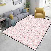 Bigdatastore Cherry Blossom Flowers Area Rug Nonslip Pads, Hand Drawn Style Little Flowers Botanical Doodle Sketch Organic Garden, Fashionable High Class Living Dinning Room(2'x 6')