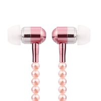 SUKEQ 2018 New Pearl Necklace Earphones, 3.5mm in Ear Stereo Headphone, Bead Jewelry Headset, Magnetic Noise Cancelling Music Earbuds with Mic for Cell Phone (Pink)