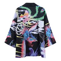 Litetao M Black 906798 (Men's Kimono Cardigan Jacket Japanese Style Flying Crane Seven Sleeves Open Front Coat Floral Printed Kimono Cardigan Jackets Top)