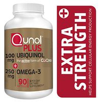 Qunol Plus Ubiquinol CoQ10 100mg with Omega 3 Fish Oil 250mg, Extra Strength Antioxidant Supplement, 90 Count