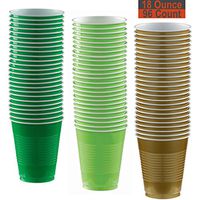18 oz Party Cups, 96 Count - Festive Green, Lime Green, Gold - 32 Each Color