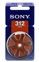 Sony Zinc-Air 312 (PR41) Extra Advanced Hearing Aid Batteries 1.4V Dial Pack, 6 pcs
