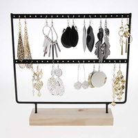 Jewelry Display, Wood Base Metal Jewelry Holder Display Stand Dangle Earrings Hanging 44 Holes Housekeeping Organizers Home Decorations, for Easter Black