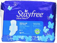 Stayfree Ultra Thin Pads, Regular with Wings, 18-Count Packages (Pack of 2)