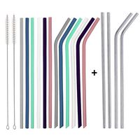 Senneny 16 Pcs Regular Silicone Straws & Stainless Steel Straws Bundle for 30oz and 20oz Tumbler - Reusable Silicone Straws & Metal Straws Perfect for Yeti/Rtic/Ozark with 2 Cleaning Brushes- Regular