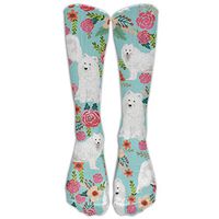 Samoyed Dogs Floral Dog Unisex Compression Socks For Running, Nurses, Shin Splints, Travel, Flight, Pregnancy & Maternity.