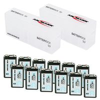 ANSMANN Rechargeable 9V Battery 300mAh pre-Charged Low Self Discharge 9Volt NiMH Rechargeable Battery (12-Pack) + 2X Batterybox for 9V