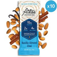 Atlas Protein Bar - Keto Friendly, Vanilla Almond Chai (10-Pack) — Grass Fed Whey, Low Sugar, Clean Ingredients, Gluten Free, Soy Free, and GMO Free