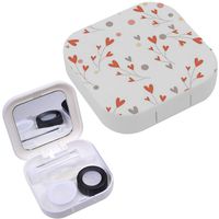 Portable Contact Lens Case Box Travel Kit Mirror + Bottle + Tweezers Container Holder [ Flowers Heart ]