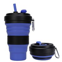 DARUNAXY Collapsible Travel Cup - 1 Pack Silicone Folding Camping Cup Sport Bottle with Lids - Expandable Scald-Proof Drinking Cup - 19 OZ Portable Bottle (Blue)