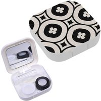 Portable Contact Lens Case Box Travel Kit Mirror + Bottle + Tweezers Container Holder [ Monochrome Floral ]