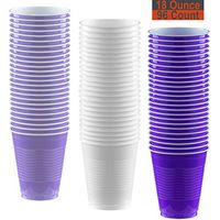 18 oz Party Cups, 96 Count - Lavender, White, Purple - 32 Each Color