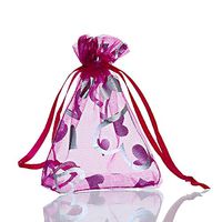 Housweety 25PCs 7x9cm Fuchsia Heart Organza Gift Bags Wedding/Christmas Favor
