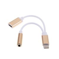 Lefthigh USB Type-C to 3.5mm Jack AUX Headphone Audio Splitter Converter Adapter Cable (Gold)