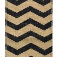6" Wide x 10 Yards Chevron Design Natural Burlap Ribbon (Black)