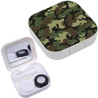 Portable Contact Lens Case Box Travel Kit Mirror + Bottle + Tweezers Container Holder [ Camouflage Shapes Foliage ]