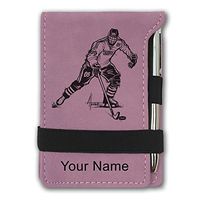 Mini Notepad, Hockey Player Man, Personalized Engraving Included (Pink)