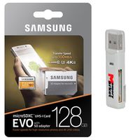 Samsung 128GB MicroSD XC Class 10 UHS-3 Mobile Memory Card up to 100MB/s Read speed (MB-MP128GA) with MicroSD to SD Adapter, USB 2.0 MemoryMarket Dual Slot MicroSD & SD Memory Card Reader