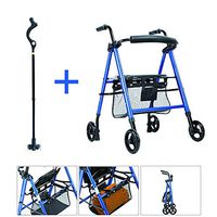 Rolling Walkers Blue Drive Medical Aluminum Walker Folding Filled seat, Give a Walking Stick
