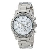 Cliramer Women's Faux Chronograph Quartz Plated Watch with Stainless Steel Strap Ladies Watch Simple and Elegant (Silver)
