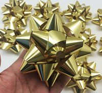 PEPPERLONELY Brand 12PC Peel & Stick Bright Metallic Foil Christmas Confetti Gift Star Bows 4-1/4", Gold