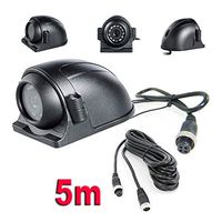 Vehicle Backup Side View Camera HD 12V/24V 12 LED IR Night Vision 4 Pin Reverse Rear View Camera Waterproof IP68 with 5m Video Cable for Truck Bus Trailer RV 5th Wheel Heavy Duty (4PIN Connector)