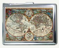 Antique Nova World Map Regular Cigarette Case with Built-in Lighter