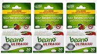 beano Ultra 800 Gas Prevention, Food Enzyme Dietary Supplement, Help Digest Gas-Causing Foods, 30 Tablets, Pack of 3