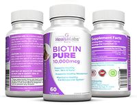 Health Labs Nutra Biotin Pure 10,000mcg per Veggie Capsule- Promotes Healthier Skin, Hair and Nails - Pack of 3