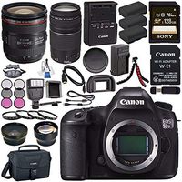Canon EOS 5DS-R 5DSR DSLR Camera + EF 24-70mm f/4L is USM Lens + Canon EF 75-300mm III Lens + LPE-6 Lithium Ion Battery + External Rapid Charger + Sony 128GB SDXC Card Bundle