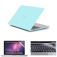 Applefuns 3In1 Hard Shell Case + Keyboard Cover + Screen Protector for MacBook Pro 15" with Touch Bar (2019 2018 2017 2016 Release A1990 A1707)- Cyan