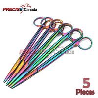 PRECISE CANADA: SET OF 5 MULTI TITANIUM COLOR RAINBOW METZENBAUM SCISSORS 7" STRAIGHT STAINLESS STEEL