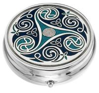 Pill Box (large size) in a Triskeles and Trinity Knot Design in Blue Color