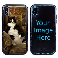 Custom Cat Cases for iPhone X/XS by Guard Dog - Personalized - Put Your Kitty on a Protective Hybrid Phone Case. Includes Guard Glass Screen Protector. (Black, Black)