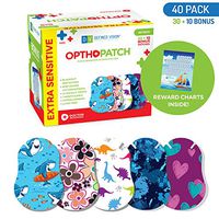 OPTHOPATCH Kids Eye Patches - Fun Boys & Girls Design-30+10 Bonus Latex Free Hypoallergenic Cotton Extra Sensitive Adhesive Bandages for Amblyopia & Cross Eye-3 Reward Chart Posters by Defined Vision