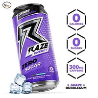 Raze Energy Drink | Performance and Hydration | Sugar Free, Zero Calorie Energy Drink - Grape Bubblegum 12 Pack