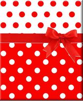 Red and White Jolly Dots Reversible Double-Sided Gift Wrap Wrapping Paper-15ft Roll w. Gift Tags