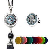 2PCS 30mm Car Aromatherapy Essential Oil Diffuser Stainless Steel Locket, Car Vent Diffuser - Rear View Mirror Charm Ornament with Vent Clip 10 Felt Pads(Blue)