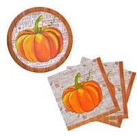 Autumn Harvest/Thanksgiving Decorative Paper Plates and Napkin Set (Pumpkin)