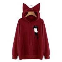 Hoodies for Teen Girls Hessimy Women Girl Hoodies Cute Cat Ear Novelty Printed Pullover Sweatshirt Red