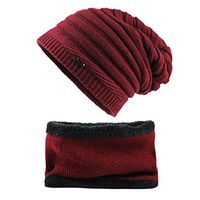 Theoylos Men's Beanie Hats Scarf Set Warm Knit Hats Skull Cap Neck Warmer with Fleece Lined Winter Hat & Scarf for Men Red