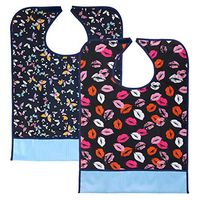 Sumnacon 2 Pcs Reusable Adult Bibs with Crumb Catcher - Waterproof Bibs for Adults, Washable Bibs for Disabled Handicapped Elder People, Lip + Butterfly