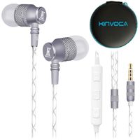 KINVOCA Wired Metal In Ear Earbuds Headphones with Microphone Volume and Case, Bass Stereo Noise Isolating Inear Earphones Ear Buds for Cell Phones, Aluminum Alloy, Carabiner, 3.5mm Jack, Gray
