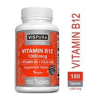 Vitamin B12 1000 mcg Methylcobalamin + B6/Folic Acid = Best Supplement to Increase Energy, Enhance Mood, Sharpen Focus and Boost Metabolism*, Vegan and Best Bioavailability, 180 Tablets